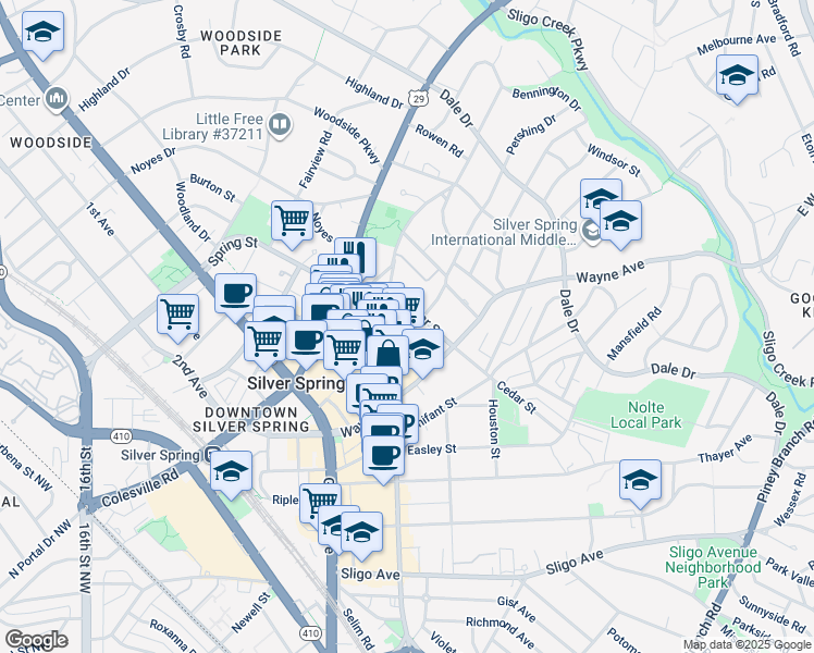 map of restaurants, bars, coffee shops, grocery stores, and more near 101 Independence Avenue Southeast in Washington