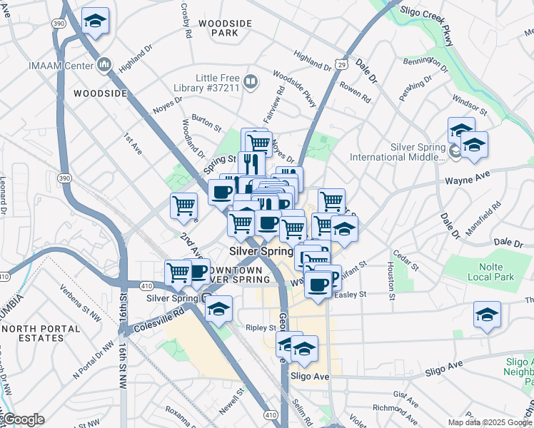 map of restaurants, bars, coffee shops, grocery stores, and more near 101 Independence Avenue Southeast in Washington