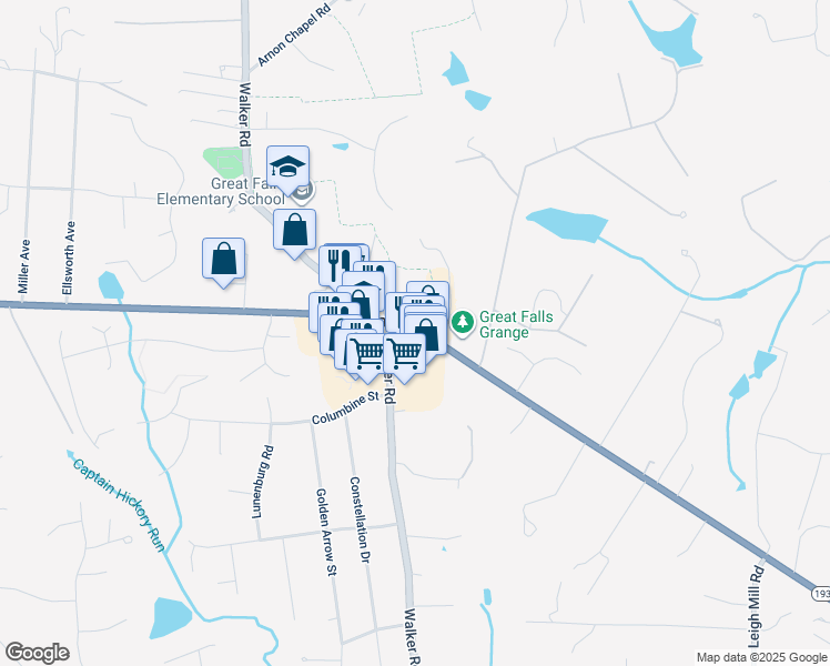 map of restaurants, bars, coffee shops, grocery stores, and more near 9863 Georgetown Pike in Great Falls