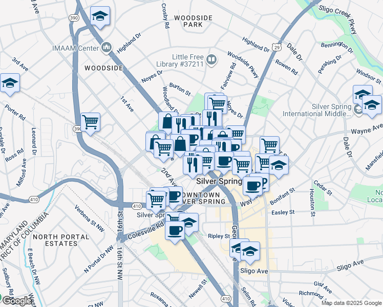 map of restaurants, bars, coffee shops, grocery stores, and more near 101 Independence Avenue Southeast in Washington