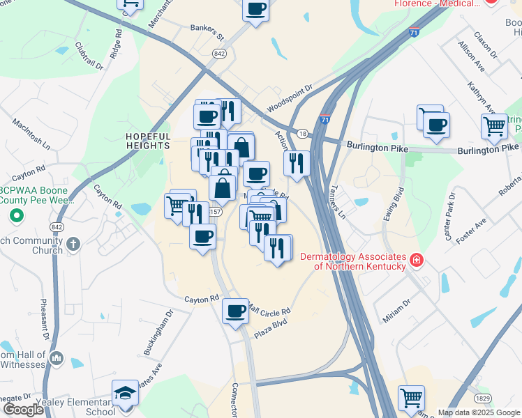 map of restaurants, bars, coffee shops, grocery stores, and more near 3000 Mall Circle Road in Florence