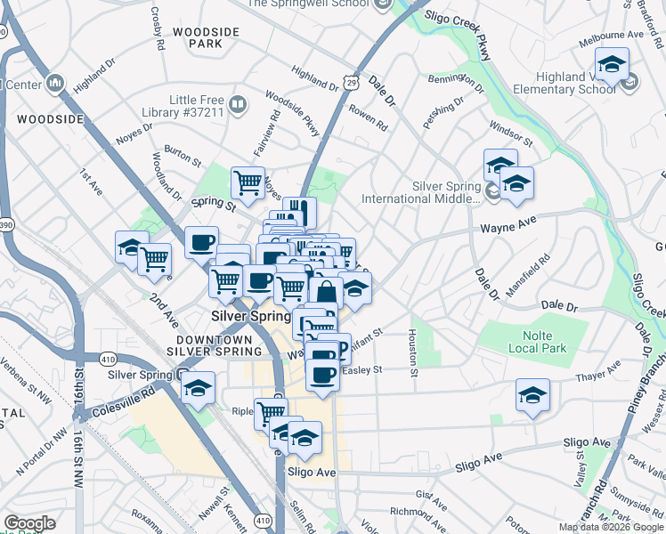 map of restaurants, bars, coffee shops, grocery stores, and more near 101 Independence Avenue Southeast in Washington