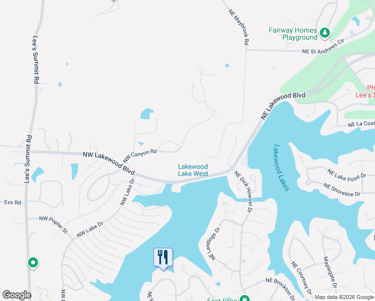 map of restaurants, bars, coffee shops, grocery stores, and more near 4801 Northwest Canyon Road in Lee's Summit