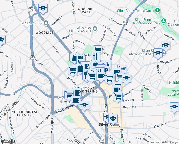 map of restaurants, bars, coffee shops, grocery stores, and more near 101 Independence Avenue Southeast in Washington
