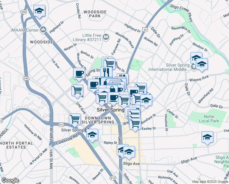 map of restaurants, bars, coffee shops, grocery stores, and more near 101 Independence Avenue Southeast in Washington