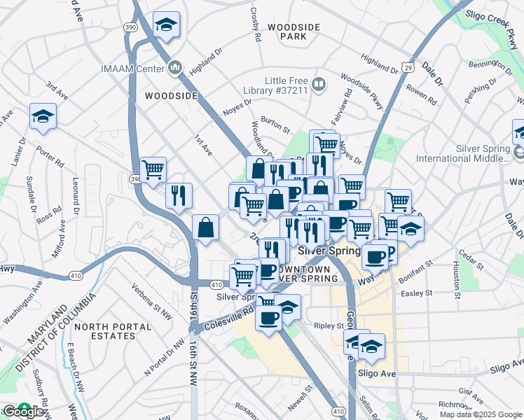 map of restaurants, bars, coffee shops, grocery stores, and more near 101 Independence Avenue Southeast in Washington