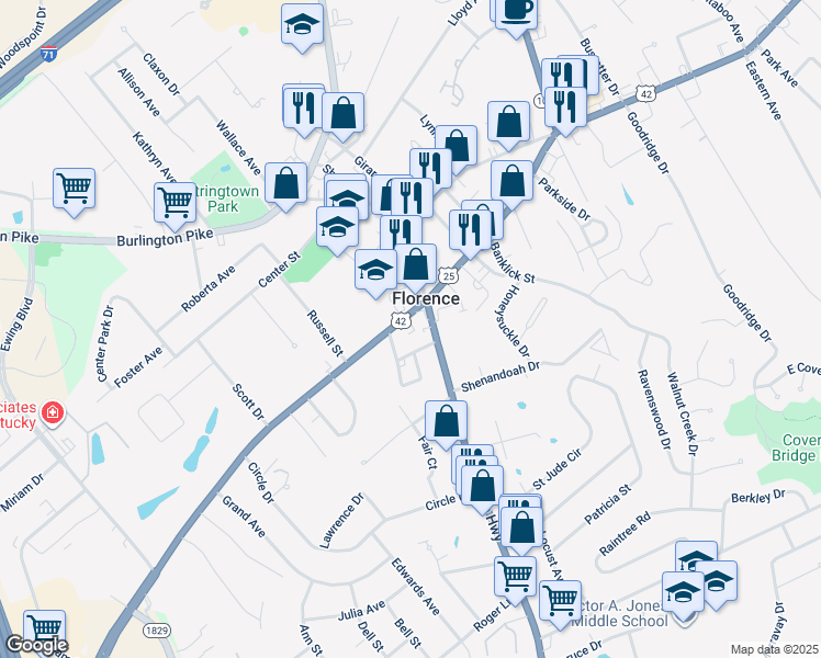map of restaurants, bars, coffee shops, grocery stores, and more near in Florence