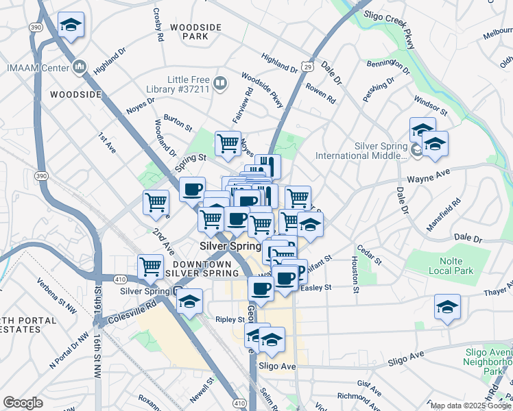 map of restaurants, bars, coffee shops, grocery stores, and more near 101 Independence Avenue Southeast in Washington