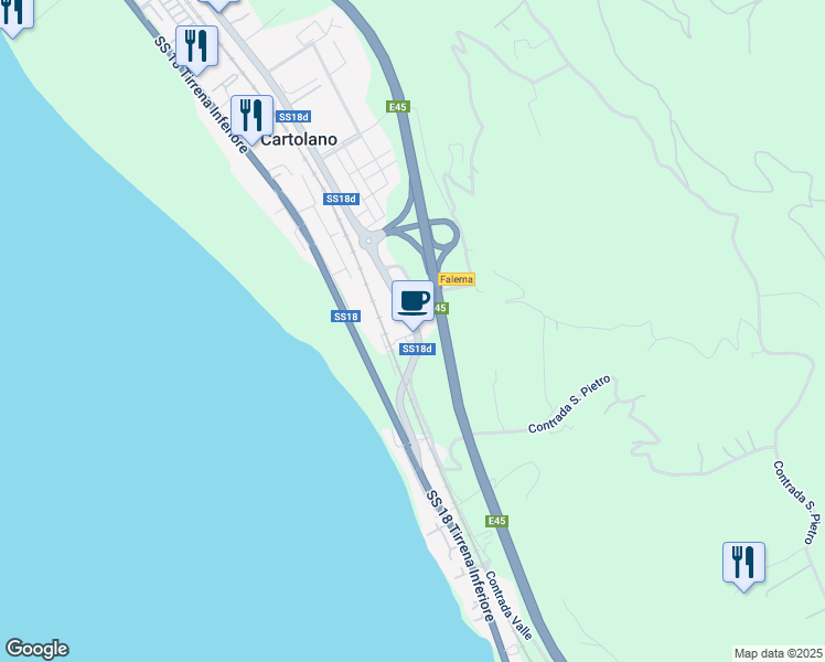 map of restaurants, bars, coffee shops, grocery stores, and more near 15 Contrada Cartolano in Falerna Marina