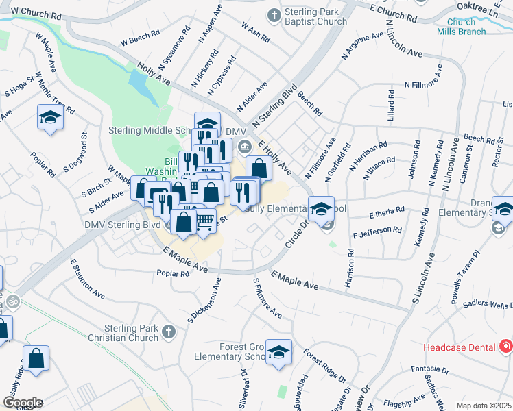 map of restaurants, bars, coffee shops, grocery stores, and more near 152 Enterprise Street in Sterling