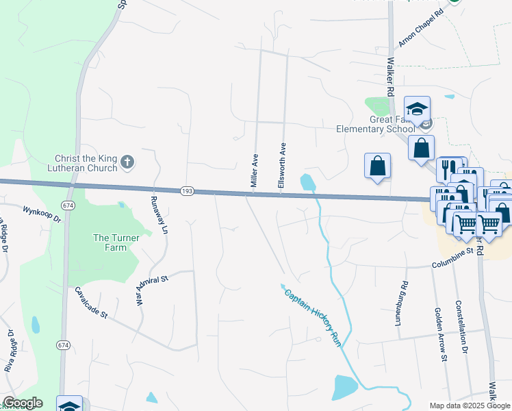 map of restaurants, bars, coffee shops, grocery stores, and more near 10317 Georgetown Pike in Great Falls