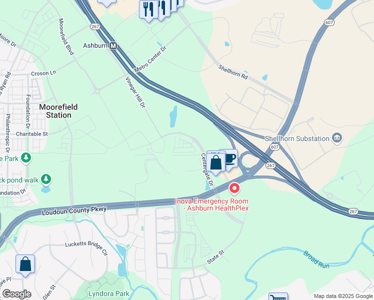 map of restaurants, bars, coffee shops, grocery stores, and more near 43827 Kingston Station Terrace in Ashburn