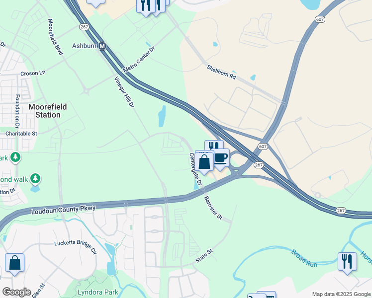 map of restaurants, bars, coffee shops, grocery stores, and more near 43905 Centergate Drive in Ashburn
