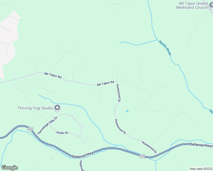 map of restaurants, bars, coffee shops, grocery stores, and more near 2261 Mount Tabor Road in Gambrills