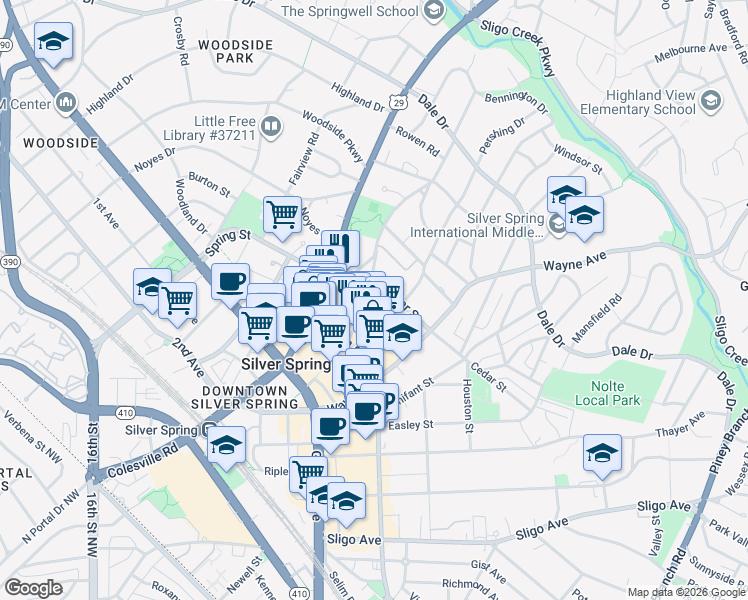 map of restaurants, bars, coffee shops, grocery stores, and more near 101 Independence Avenue Southeast in Washington