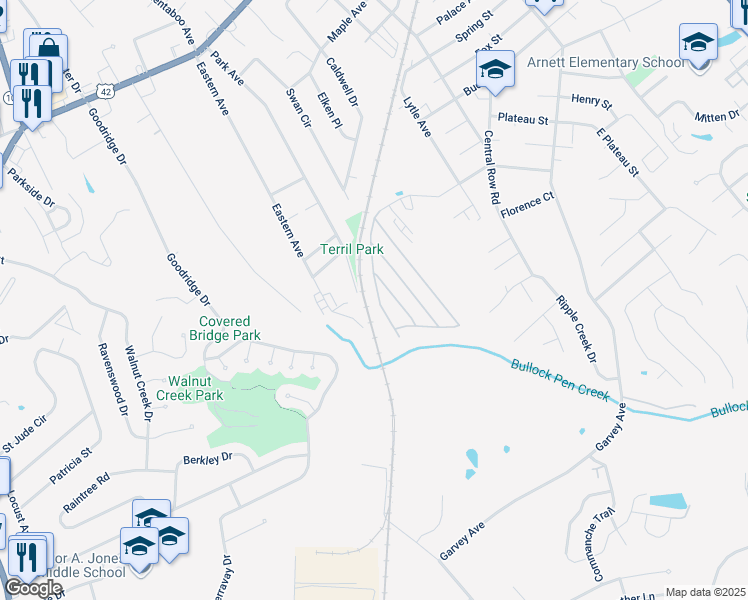 map of restaurants, bars, coffee shops, grocery stores, and more near 54 Eagle Drive in Elsmere