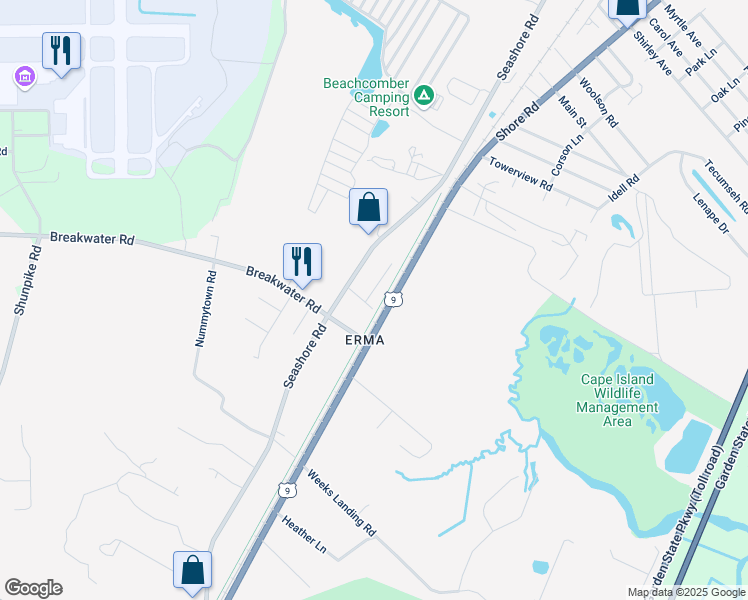 map of restaurants, bars, coffee shops, grocery stores, and more near 538 Sheridan Avenue in Cape May