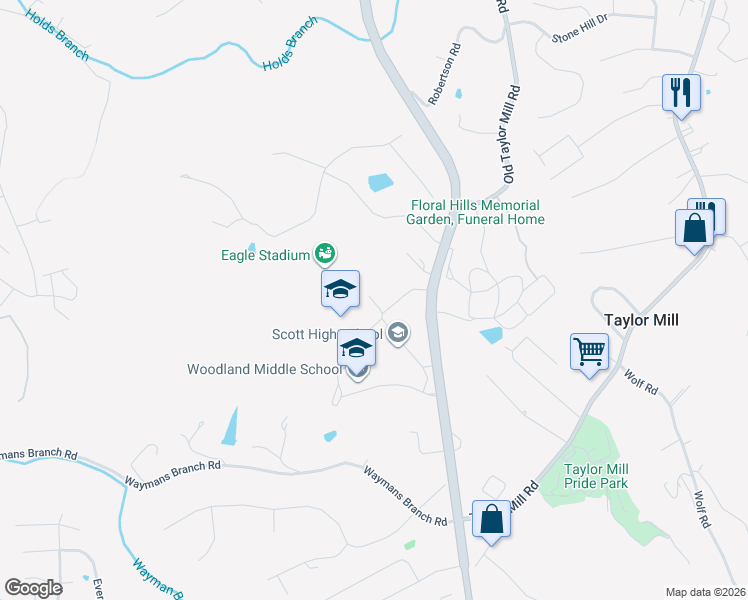 map of restaurants, bars, coffee shops, grocery stores, and more near 5400 Old Taylor Mill Road in Taylor Mill