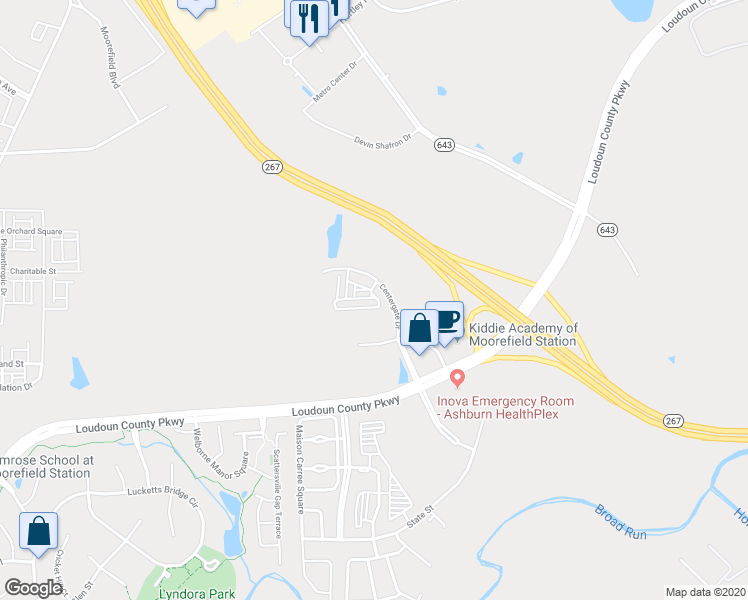map of restaurants, bars, coffee shops, grocery stores, and more near 43795 Kingston Station Terrace in Ashburn