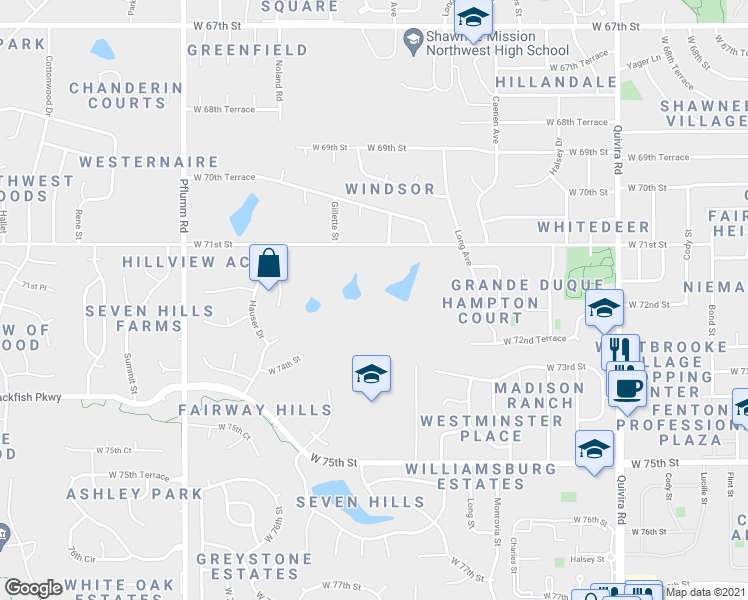 map of restaurants, bars, coffee shops, grocery stores, and more near 12925 West 71st Street in Shawnee