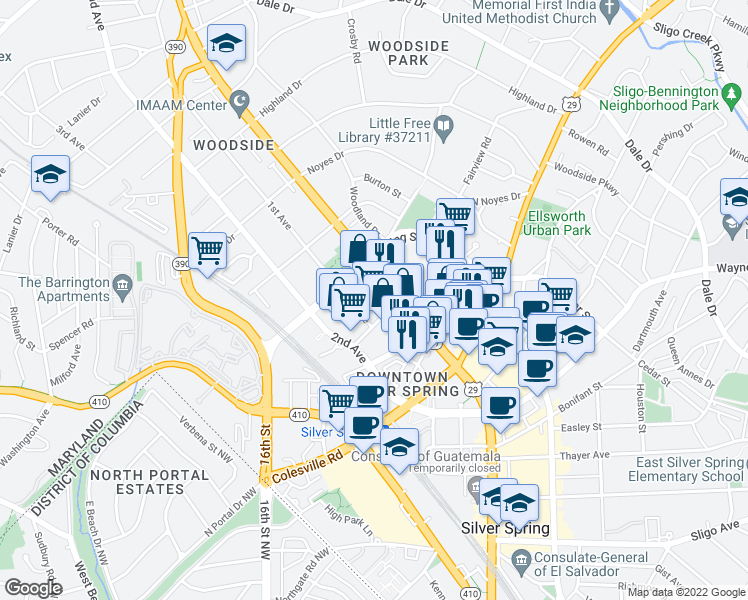map of restaurants, bars, coffee shops, grocery stores, and more near 101 Independence Avenue Southeast in Washington