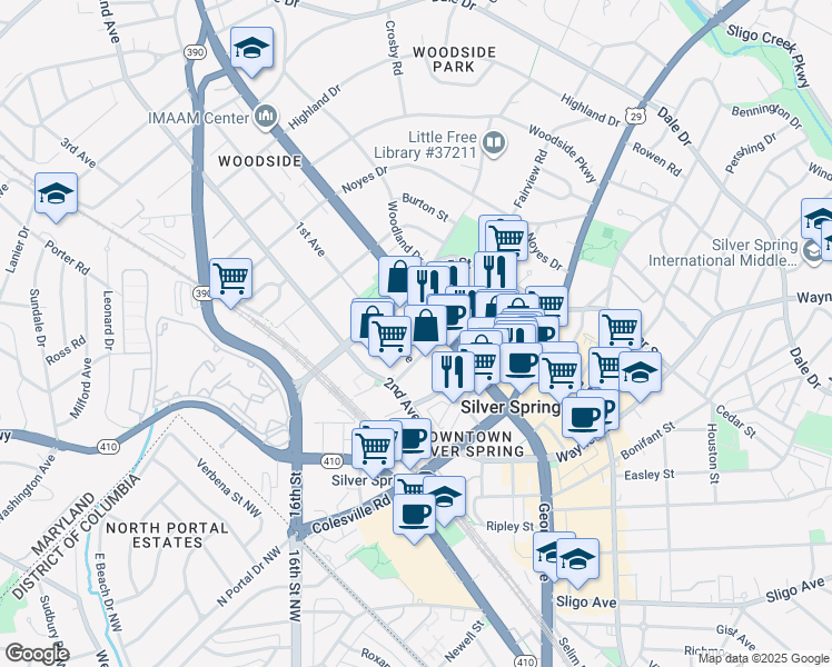 map of restaurants, bars, coffee shops, grocery stores, and more near 101 Independence Avenue Southeast in Washington