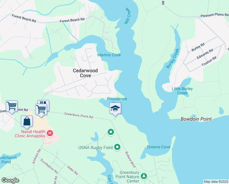 map of restaurants, bars, coffee shops, grocery stores, and more near 262 Providence Road in Annapolis