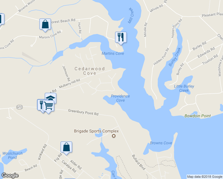 map of restaurants, bars, coffee shops, grocery stores, and more near 237 Providence Road in Annapolis