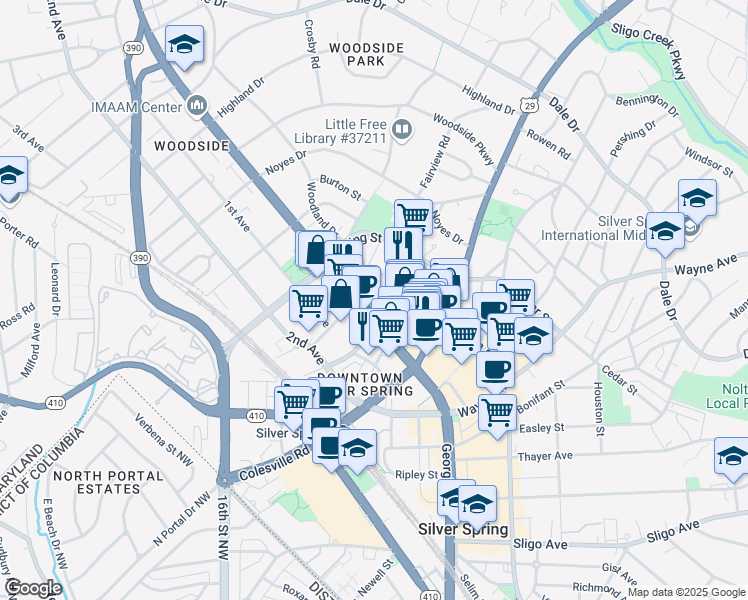 map of restaurants, bars, coffee shops, grocery stores, and more near 101 Independence Avenue Southeast in Washington