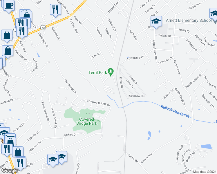 map of restaurants, bars, coffee shops, grocery stores, and more near 329 Eastern Avenue in Elsmere