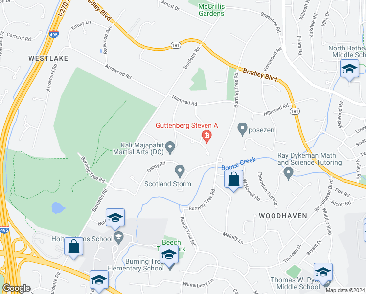 map of restaurants, bars, coffee shops, grocery stores, and more near 8711 Bellwood Road in Bethesda