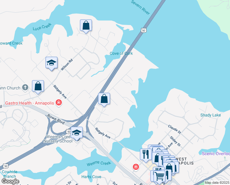 map of restaurants, bars, coffee shops, grocery stores, and more near 32 McPherson Road in Annapolis