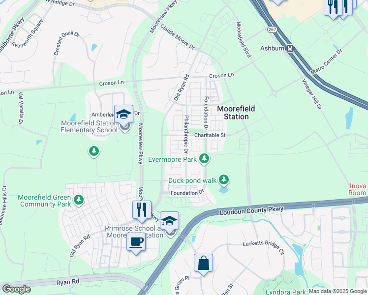 map of restaurants, bars, coffee shops, grocery stores, and more near 43329 John Michael Terrace in Ashburn