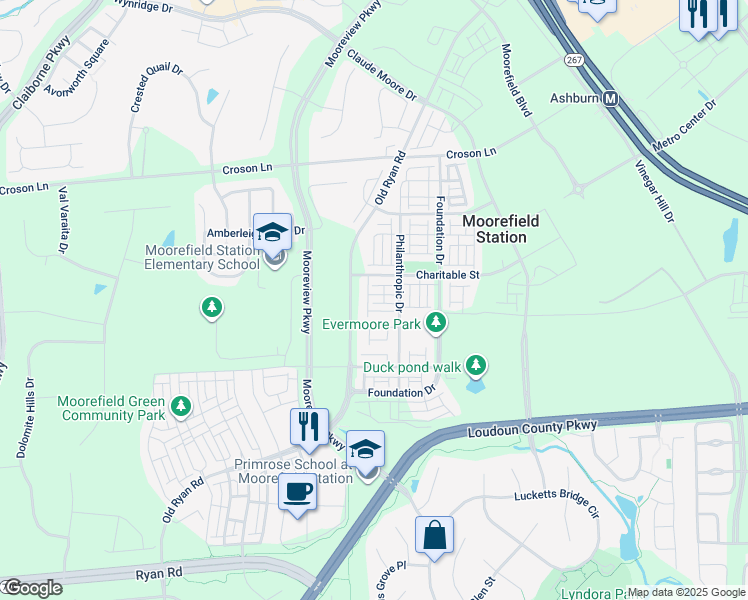 map of restaurants, bars, coffee shops, grocery stores, and more near 43301 John Michael Terrace in Ashburn