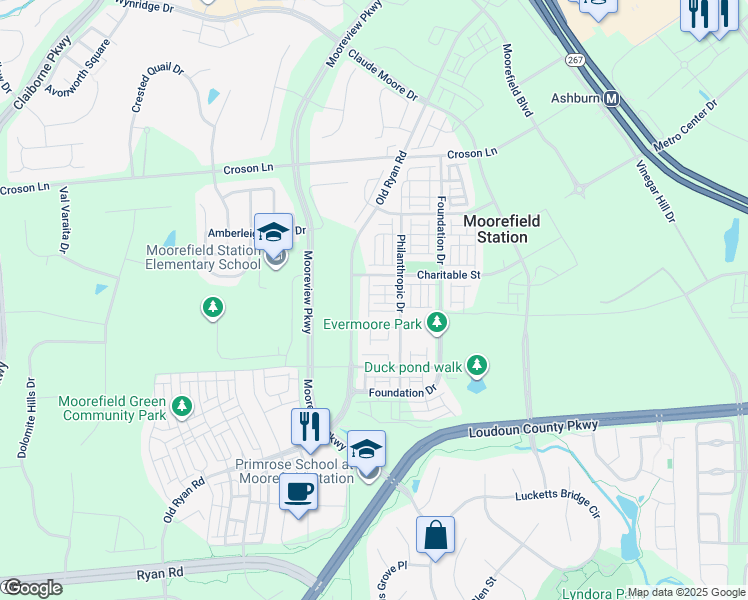 map of restaurants, bars, coffee shops, grocery stores, and more near 43301 John Michael Terrace in Ashburn