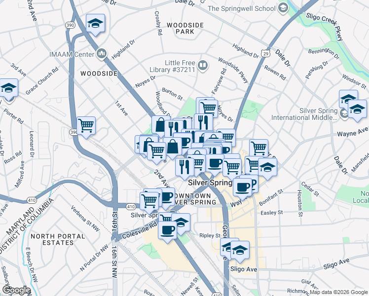 map of restaurants, bars, coffee shops, grocery stores, and more near 101 Independence Avenue Southeast in Washington
