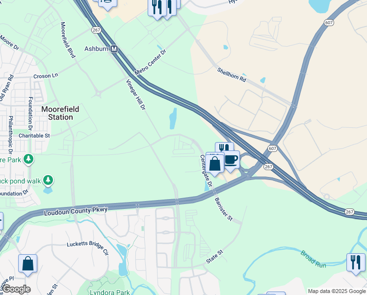 map of restaurants, bars, coffee shops, grocery stores, and more near 43834 Kingston Station Terrace in Ashburn