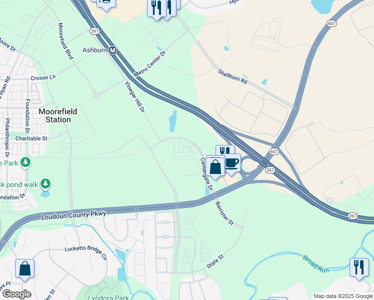 map of restaurants, bars, coffee shops, grocery stores, and more near 43834 Kingston Station Terrace in Ashburn