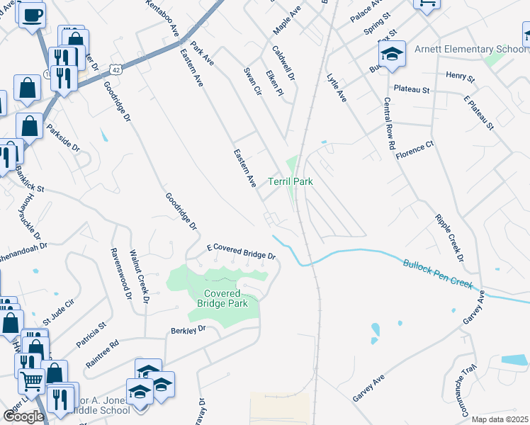 map of restaurants, bars, coffee shops, grocery stores, and more near 320 Eastern Avenue in Elsmere