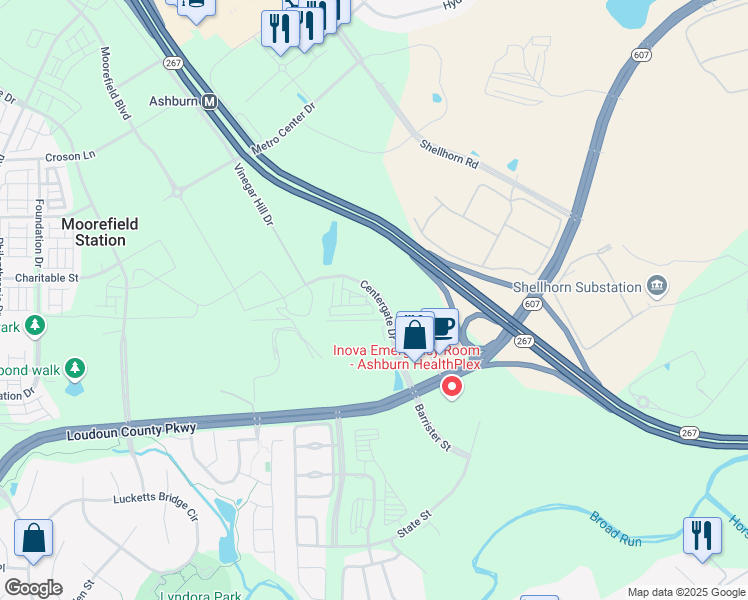 map of restaurants, bars, coffee shops, grocery stores, and more near 43893 Centergate Drive in Ashburn