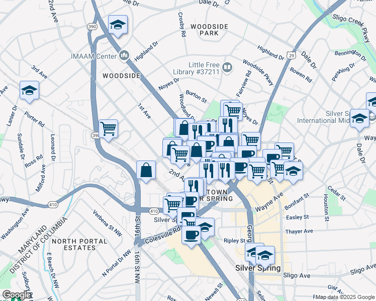 map of restaurants, bars, coffee shops, grocery stores, and more near 101 Independence Avenue Southeast in Washington
