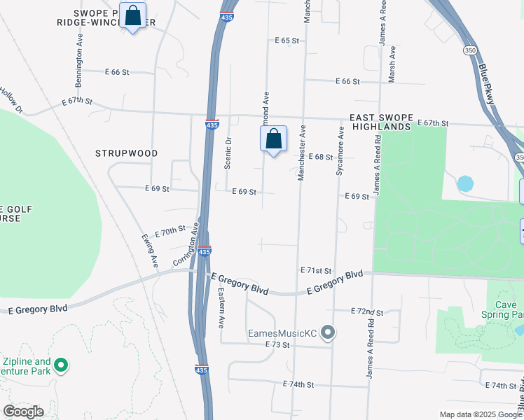 map of restaurants, bars, coffee shops, grocery stores, and more near Richmond Avenue in Kansas City