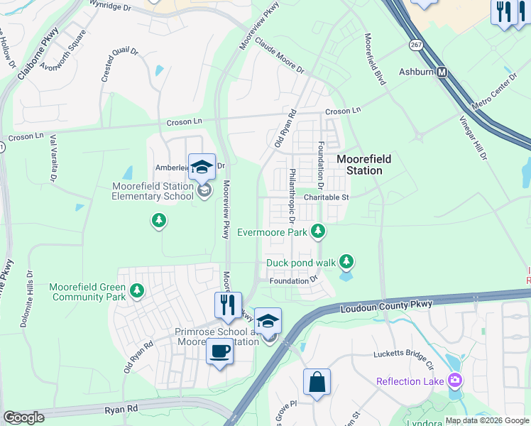 map of restaurants, bars, coffee shops, grocery stores, and more near 22347 TrailView Crossing Terrace in Ashburn