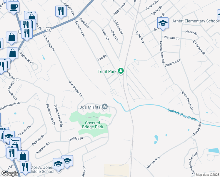 map of restaurants, bars, coffee shops, grocery stores, and more near 320 Eastern Avenue in Elsmere
