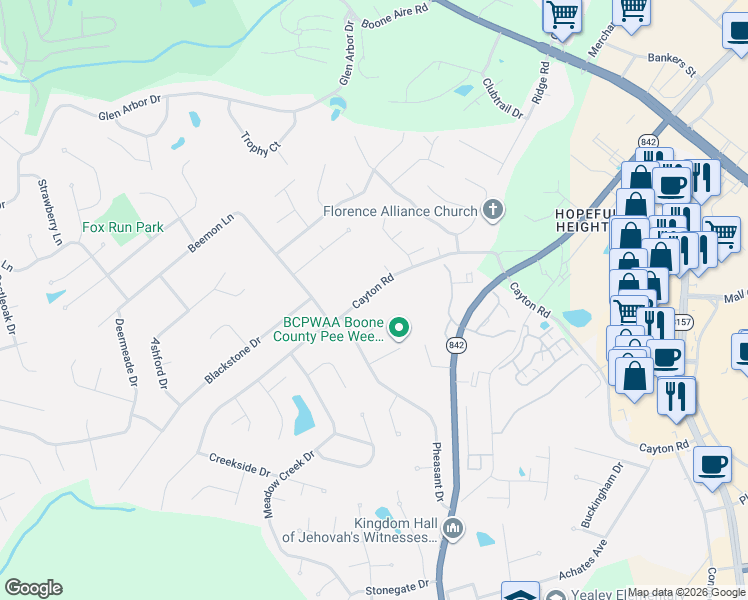 map of restaurants, bars, coffee shops, grocery stores, and more near 1149 Cayton Road in Florence