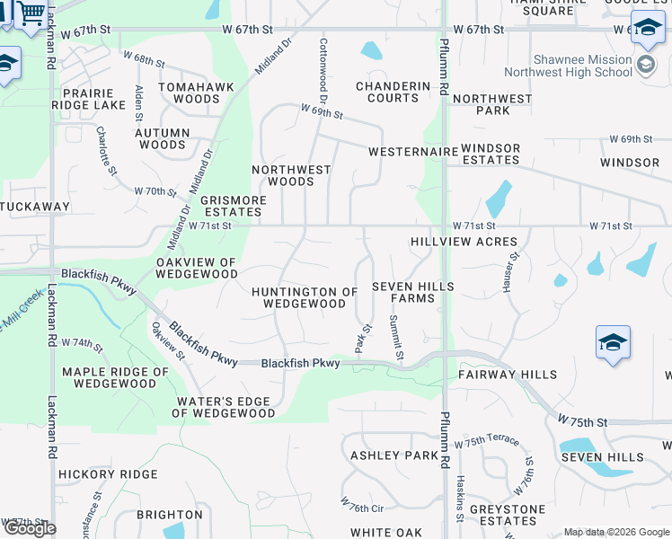 map of restaurants, bars, coffee shops, grocery stores, and more near 13900 71st Place in Shawnee