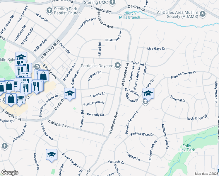 map of restaurants, bars, coffee shops, grocery stores, and more near 1402 East Holly Avenue in Sterling