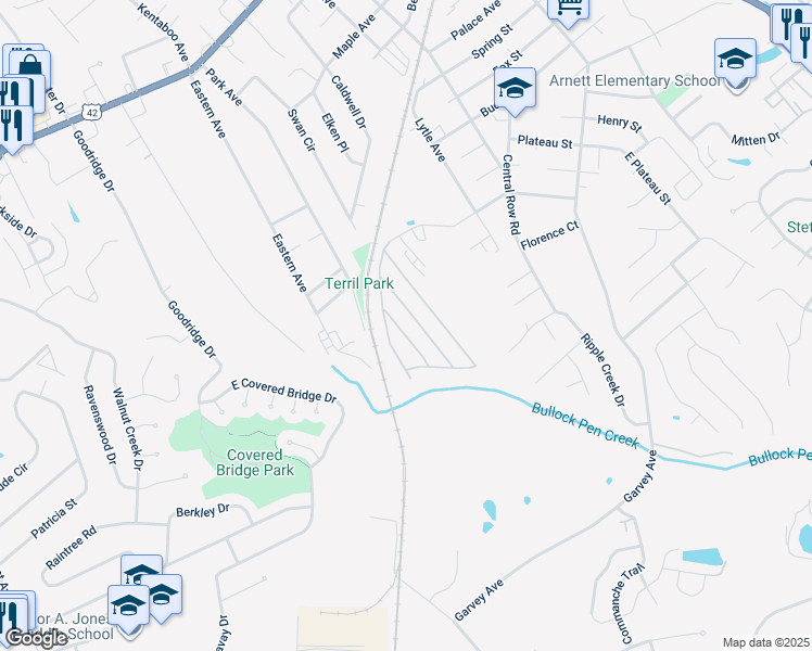 map of restaurants, bars, coffee shops, grocery stores, and more near 54 Eagle Drive in Elsmere