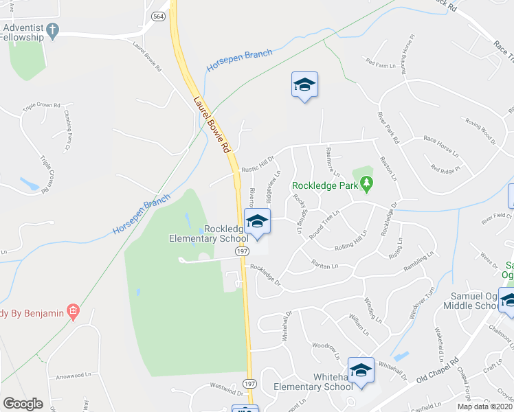 map of restaurants, bars, coffee shops, grocery stores, and more near 4901 Riverton Lane in Bowie