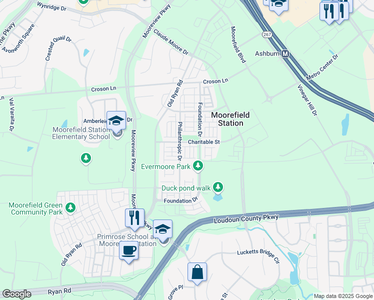 map of restaurants, bars, coffee shops, grocery stores, and more near 22311 Tees Terrace in Ashburn